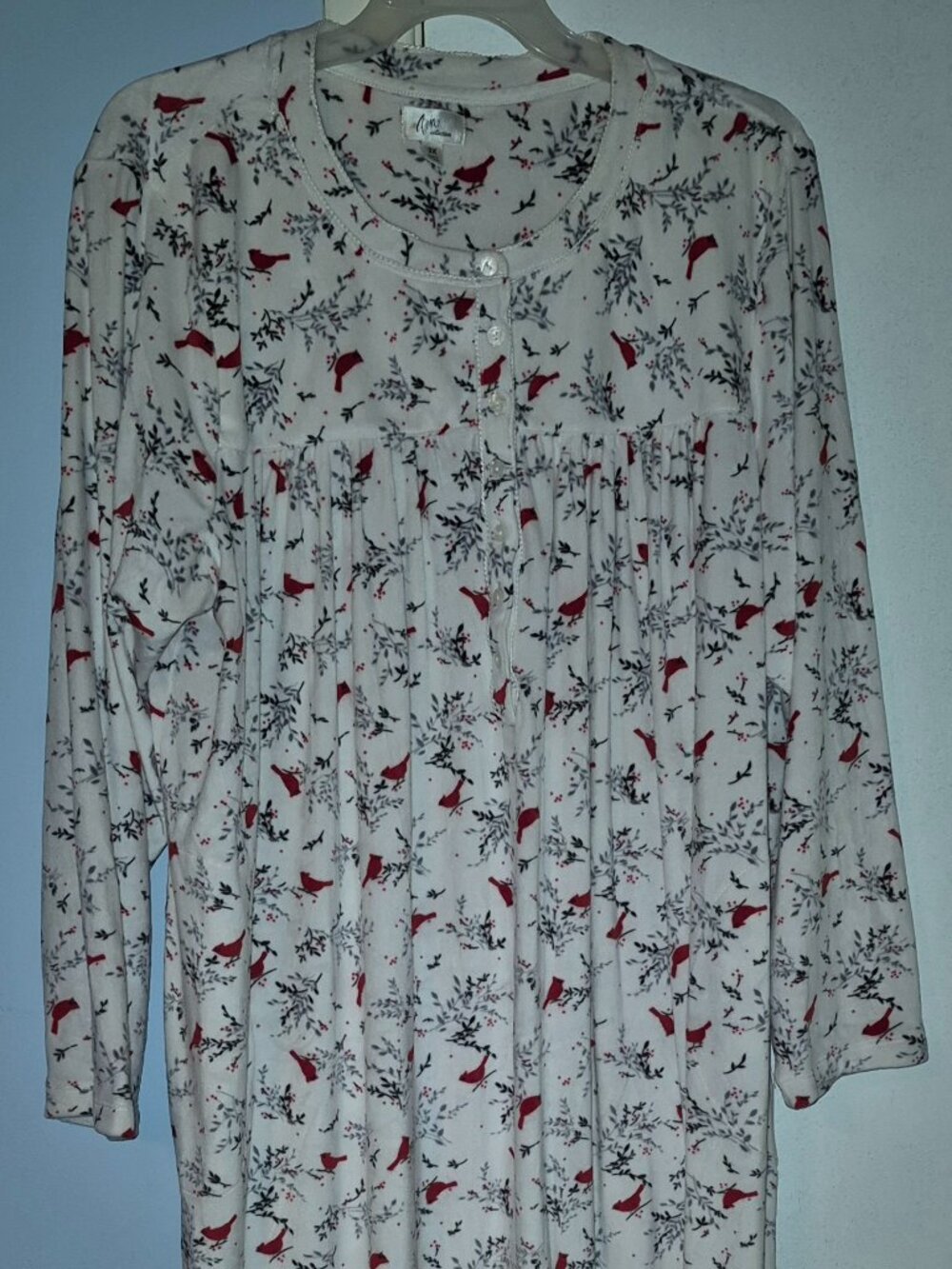 Aria Nightgown White Red Cardinal Bird Soft Velour Poly Spandex Women's Plus 3X